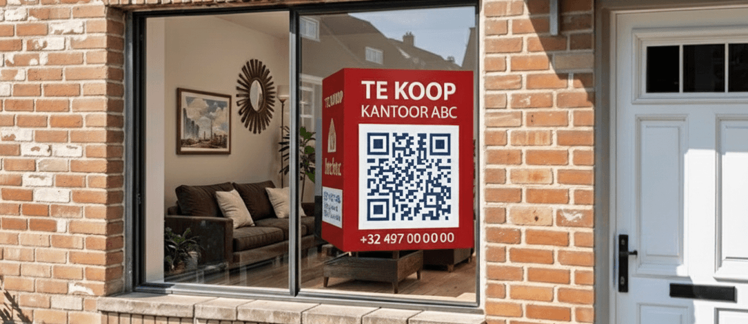 Woonio verkoopsbord met QR-code